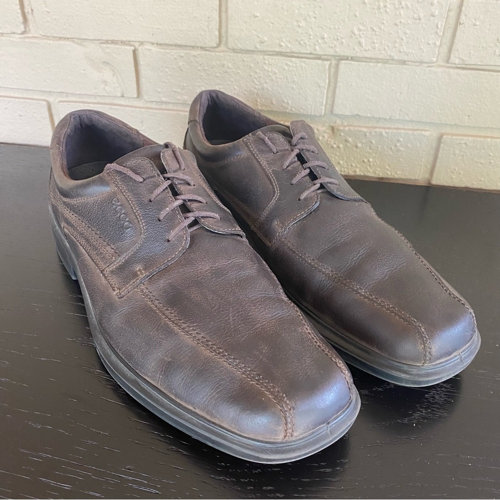 Ecco Helsinki Men's Dress Shoes Size US 13 EU 47 Brown Leather Bike Toe Lace Up